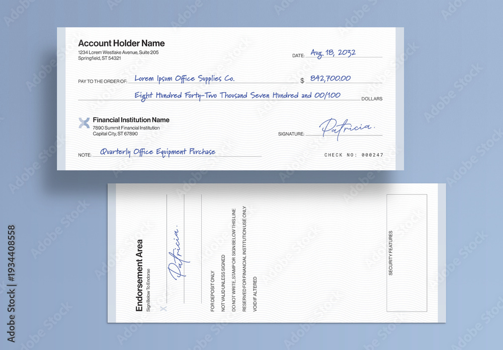 Blank Check Template for Business Cheque Layouts, Payment Slip ...