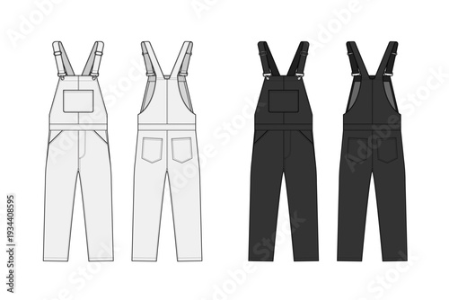 Denim overall jumpsuit vector template illustration set