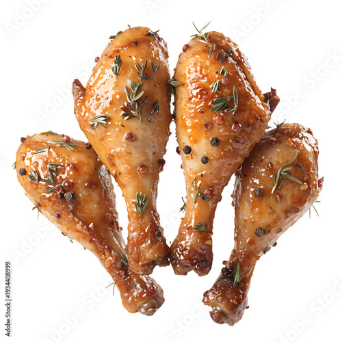Delicious roasted chicken drumsticks isolated with golden crispy skin PNG