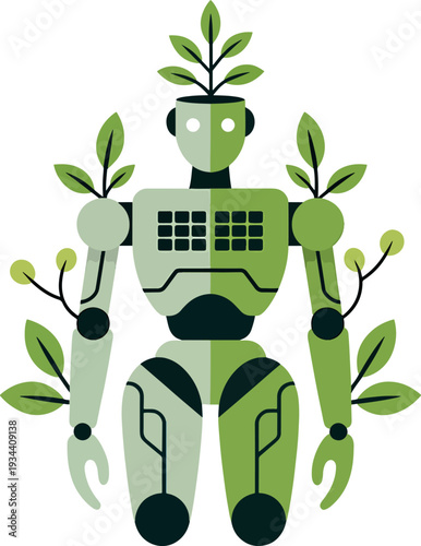 Eco Robot Nature Technology Vector Illustration