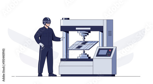 Engineer with Industrial Testing Machine - Quality Control and Manufacturing
