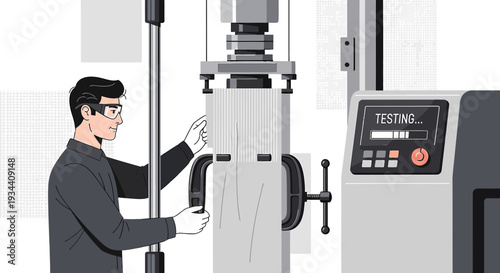 Engineer Tests Material Strength on Industrial Testing Machine