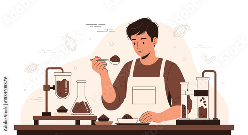 Food Scientist Tasting Cocoa Powder in Laboratory Setting