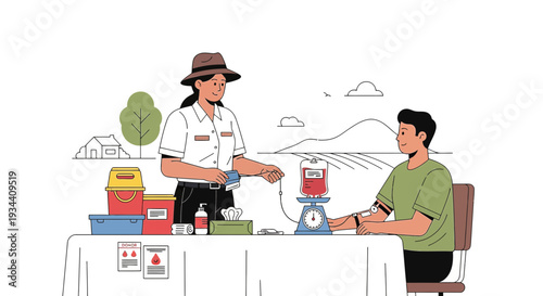 Health Worker Performs Blood Donation Procedure with Donor