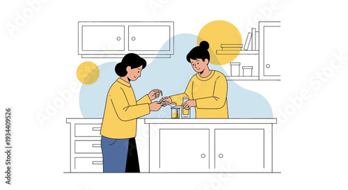 Healthcare Assistance: Woman Administering Medication to Another Person