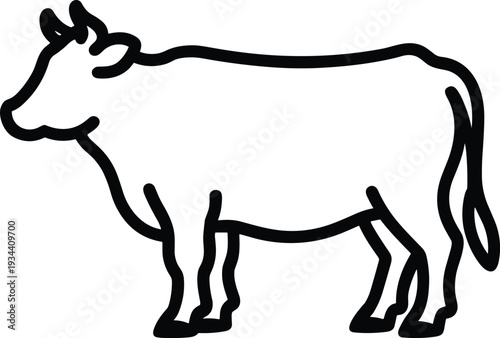 Cow Outline Side View Standing Livestock Farm Animal Vector Graphic