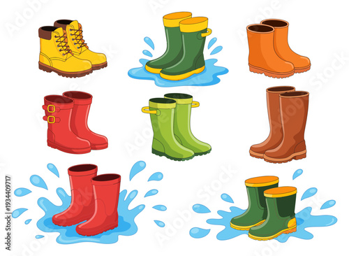 Colorful Rain Boots Vector Illustration Set