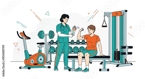 Healthcare Professional Administering Supplement to Athlete in Gym