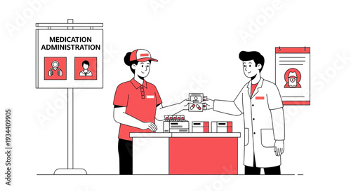 Healthcare Professional Administers Medication at Pharmacy Counter