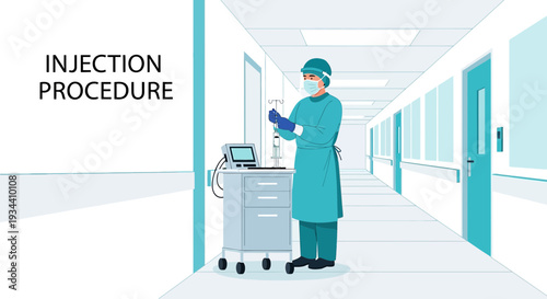 Healthcare Professional Performing Injection Procedure in Hospital Corridor