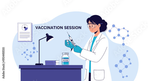 Healthcare Professional Prepares Injection for Vaccination Session, Medical Science Illustration