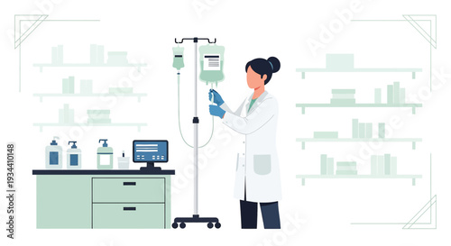 Healthcare Professional Prepares IV Drip for Patient Treatment