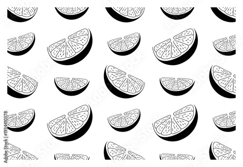 Lemon Slices Black and White Seamless Pattern Vector