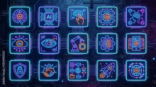 Artificial Intelligence Icons Technology Symbols Digital.