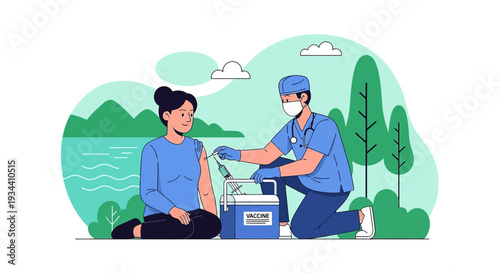 Healthcare worker administering vaccine to patient in outdoor setting