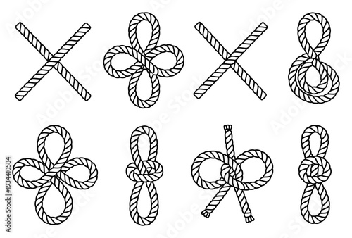 Rope Knot Icons Set Black White Vector Illustration