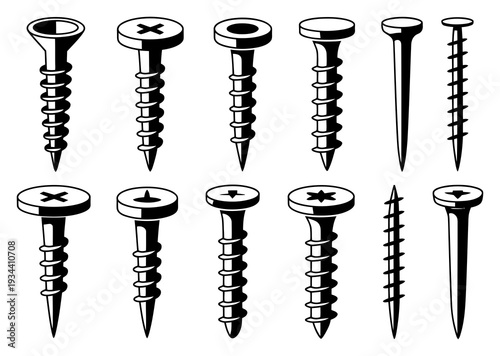 Screws and Nails Vector Illustration Set