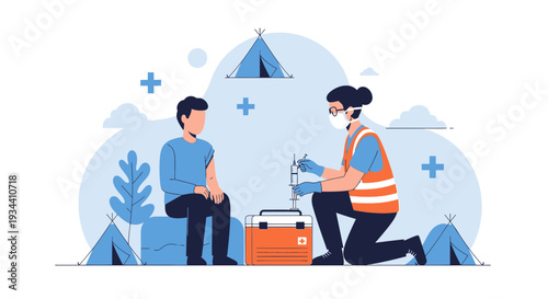 Healthcare Worker Administers Vaccine to Patient at Outdoor Clinic