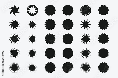 Set of sale sticker, price tag, starburst, quality mark. Sunburst badges.