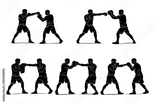 Male silhouettes boxing sequence: athletic poses in action.