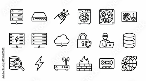 Collection of Simple Black Technology Icons.