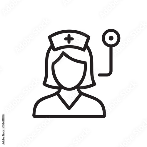 Simple line drawing of a nurse with a reflex hammer icon
