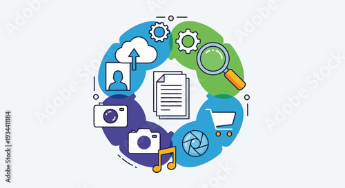 Digital Media Icons in Circular Arrangement.