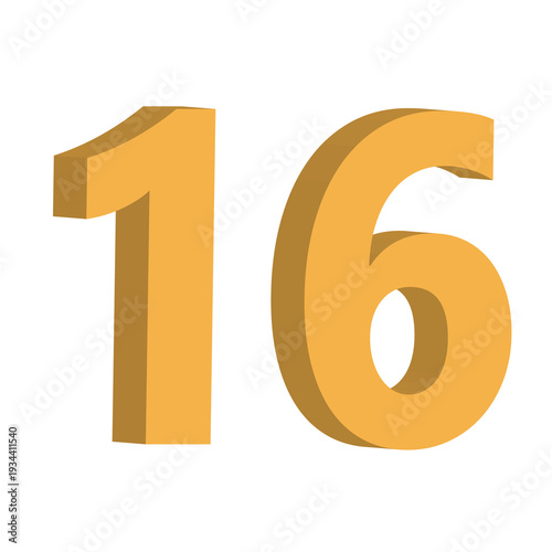 3D Orange Glossy Number 16 Digit Icon Isolated on Transparent Background