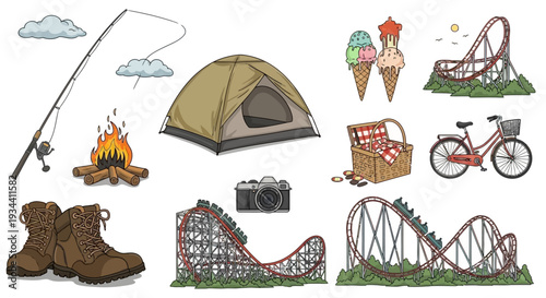 Camping and Leisure Activities Illustrated Collection.