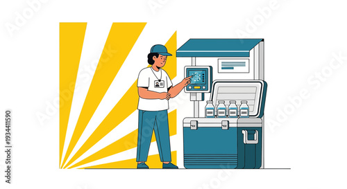 Healthcare worker operating medical equipment for testing and analysis