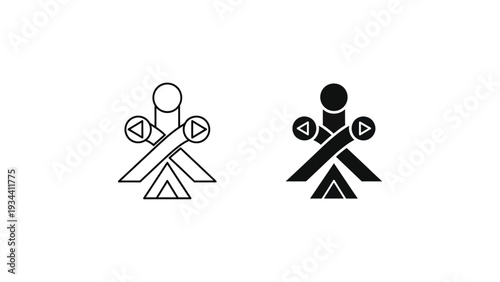 Contrast of traditional and modern figure with crossed arms and microphones