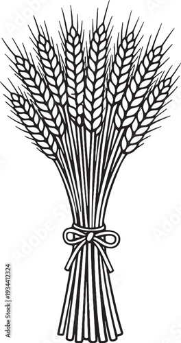 Wheat Sheaf Bundle Line Art Vector Front View