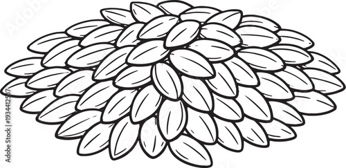 Raw Barley Grains Pile Line Art Black and White Agricultural Commodity Vector