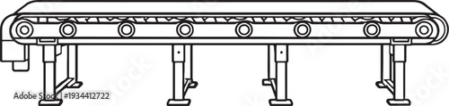 Industrial Conveyor Belt Line Black and White Line Art Vector Illustration