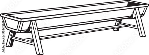 Farmer Livestock Feeding Trough Line Art Vector