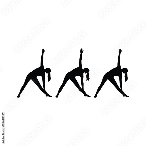 Silhouettes of woman in various yoga poses on white background