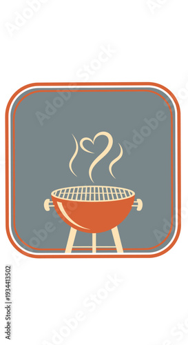 Barbecue grill with smoke forming a heart shape, symbolizing love for cooking and outdoor gatherings