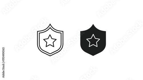 Two contrasting police or security shield badges with star emblems in white and black designs