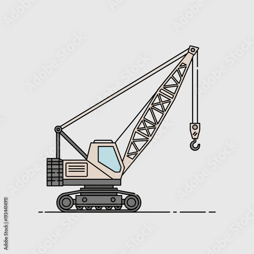 Construction Crane on Tracks, Heavy Machinery, Industrial Equipment, Vector Illustration