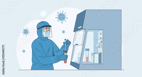 Medical Professional in Hazmat Suit Performing COVID-19 Test in Laboratory