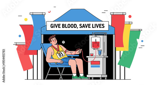 Man Donating Blood at Mobile Drive, Giving Blood Save Lives