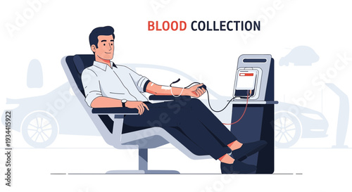Man Donating Blood in Modern Clinic Chair with Medical Equipment