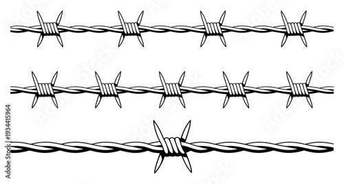 Barbed Wire Fence Black and White Vector Illustration