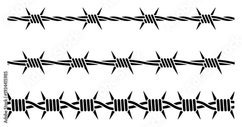 Barbed Wire Set Black Vector Illustration
