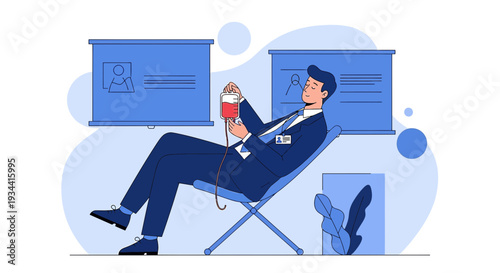 Man in Suit Donating Blood, Medical Illustration