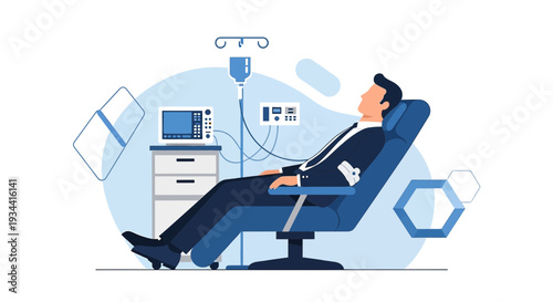 Man Receiving IV Drip Treatment in Modern Clinic Setting