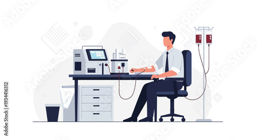 Man Undergoing Medical Procedure with IV Drip and Machine