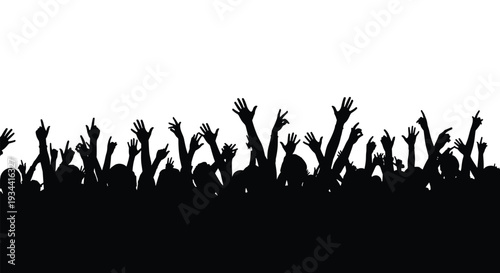Crowd, Silhouette, Concert, People, Audience, Hands, Up, Event, Party, Music, Festival, Group, Celebration, Fans, Vector, Minimalist, Illustration, Background, Show, Nightlife