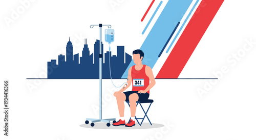 Marathon Runner Receives IV Drip for Recovery or Hydration in City Setting