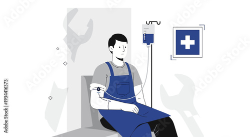 Mechanic Receiving IV Drip Treatment for Health and Wellness